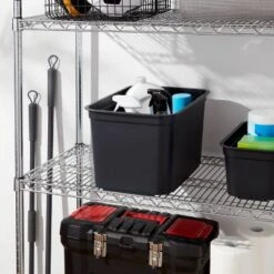 26.2qt Heavy Duty Storage Bin - Brightroom™: Black Plastic, Stackable & Portable, Universal Storage Solution