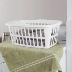 1.5bu Laundry Basket White - Brightroom™: Large Portable Clothes Hamper With Built-In Handles, 52.8L Capacity