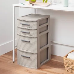 4 Drawer Weave Tower Dark Gray - Brightroom™: Plastic Storage Organizer, Portable Utility Drawers, Universal Storage