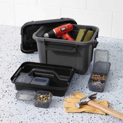 Tool And Hardware Latching Storage Box With Handle - Brightroom™: Gray Multi-Compartment Tote, 18L Capacity 1 Tool And Hardware Latching Storage Box With Handle - Brightroom™: Gray Multi-Compartment Tote, 18L Capacity