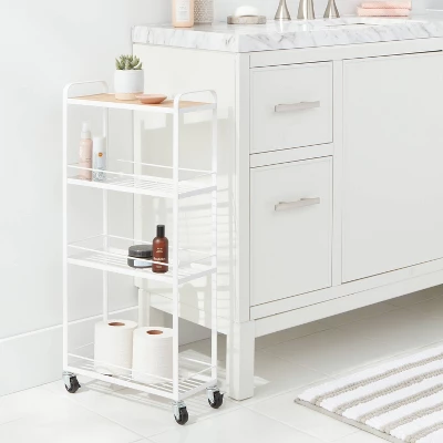 Skinny Storage Cart Matte White - Brightroom™: Iron Utility Cart, No Assembly, Narrow Profile 1 Skinny Storage Cart Matte White - Brightroom™: Iron Utility Cart, No Assembly, Narrow Profile