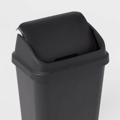 7.8gal Swing Top Waste Can Black - Brightroom™: Indoor Trash Bin With Lid, Textured Plastic, 21.375" Height 2 7.8gal Swing Top Waste Can Black - Brightroom™: Indoor Trash Bin With Lid, Textured Plastic, 21.375" Height - Image 2