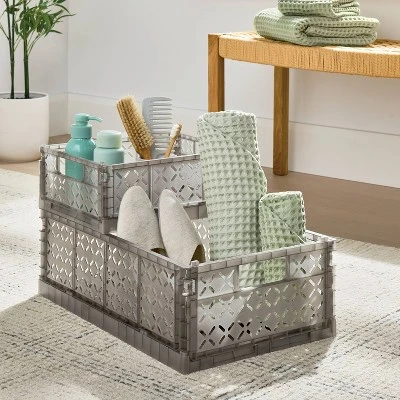 Large Foldable Crate Gray - Brightroom™ 1 Large Foldable Crate Gray - Brightroom™