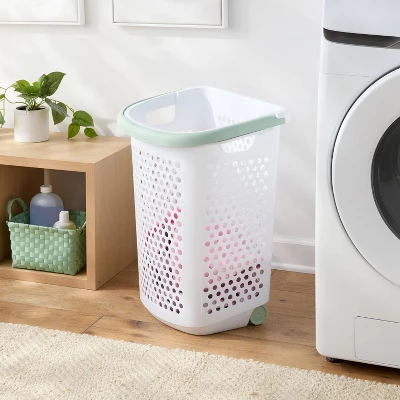 BR Rolling Hamper White With Daydream Green Handles - Brightroom™ 1 BR Rolling Hamper White With Daydream Green Handles - Brightroom™