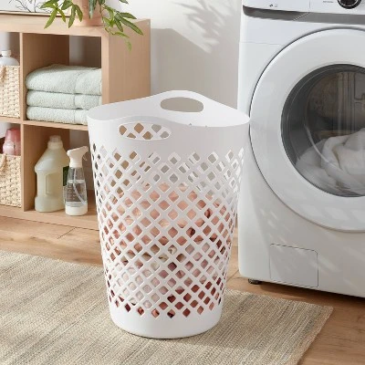 2.2bu Flexible Laundry Hamper White - Brightroom™: Tall Plastic Clothes Hamper With Built-In Handles, Diamond Pattern 1 2.2bu Flexible Laundry Hamper White - Brightroom™: Tall Plastic Clothes Hamper With Built-In Handles, Diamond Pattern