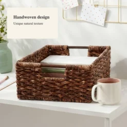 Woven Abaca Folio Bin - Brightroom™: Handwoven Brown Storage Basket, Rectangle, Lacquered Finish, Ethical Handcraft -Brightroom GUEST c82c18cf 9f67 43f8 9b53 8b2a0b548aaf