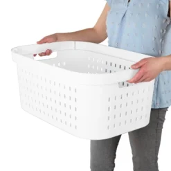 1.5bu Rectangle Modern Laundry Basket - Brightroom™: White Plastic Clothes Basket With Built-In Handles, Medium Size 10 1.5bu Rectangle Modern Laundry Basket - Brightroom™: White Plastic Clothes Basket With Built-In Handles, Medium Size -Brightroom GUEST d6606117 ec93 434a 98af c3a1505ebe2b