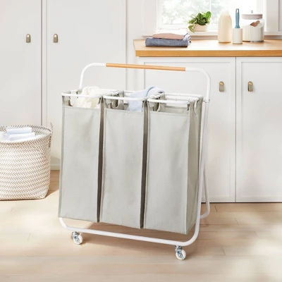 Rolling Triple Sorter - Brightroom™: Multicolor Laundry Hamper With Wheels, Polyester & Steel Frame, 3 Sorter Bags 1 Rolling Triple Sorter - Brightroom™: Multicolor Laundry Hamper With Wheels, Polyester & Steel Frame, 3 Sorter Bags