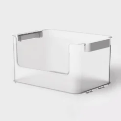 Click In Place 20.7qt Clear Open Front Plastic Storage Bin For Home And Office Organization White Latch - Brightroom™