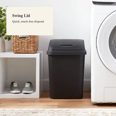 7.8gal Swing Top Waste Can Black - Brightroom™: Indoor Trash Bin With Lid, Textured Plastic, 21.375" Height 3 7.8gal Swing Top Waste Can Black - Brightroom™: Indoor Trash Bin With Lid, Textured Plastic, 21.375" Height - Image 3