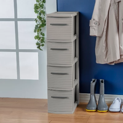 4 Drawer Skinny Tower Dark Gray - Brightroom™: Plastic Storage Drawers, Decorative Organizer, No Assembly Required 3 4 Drawer Skinny Tower Dark Gray - Brightroom™: Plastic Storage Drawers, Decorative Organizer, No Assembly Required - Image 3